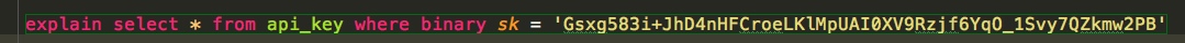 使用 binary 查询时的第一组 EXPLAIN 结果